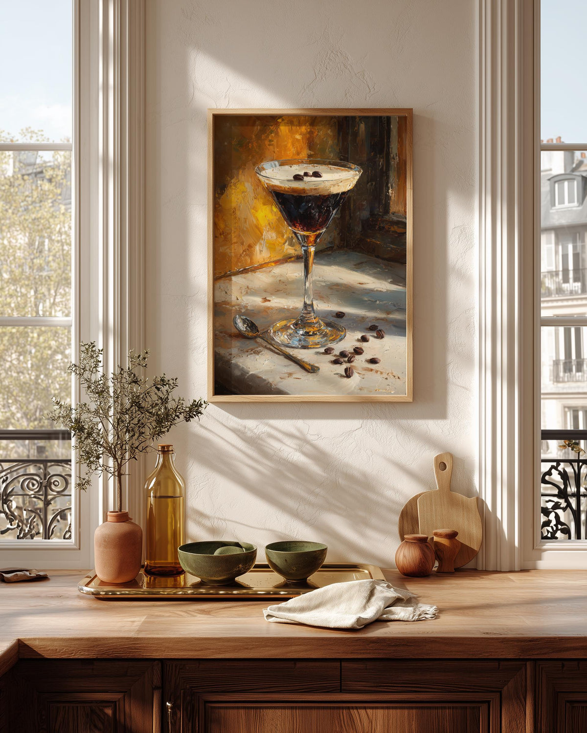Espresso martini framed canvas on cotton, hand-framed in solid wood