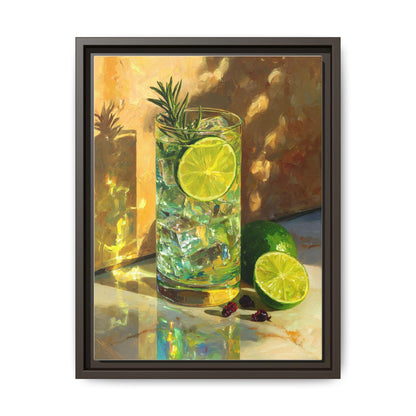 Gin and Tonic wall art framed canvas print in an espresso wood frame