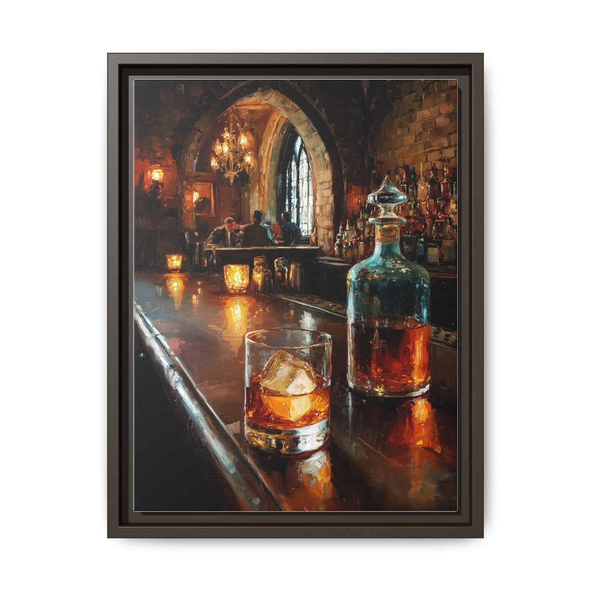 Speakeasy wall art framed canvas print in an espresso wood frame