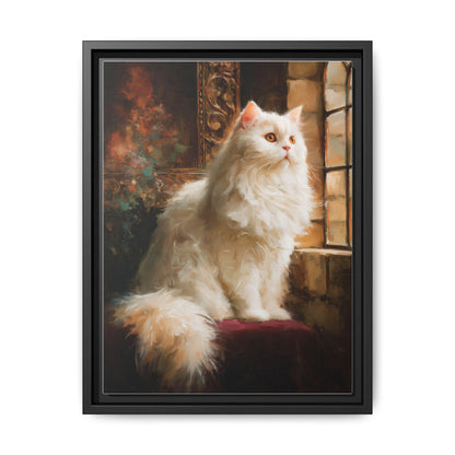 Persian Cat wall art framed canvas print in a black wood frame