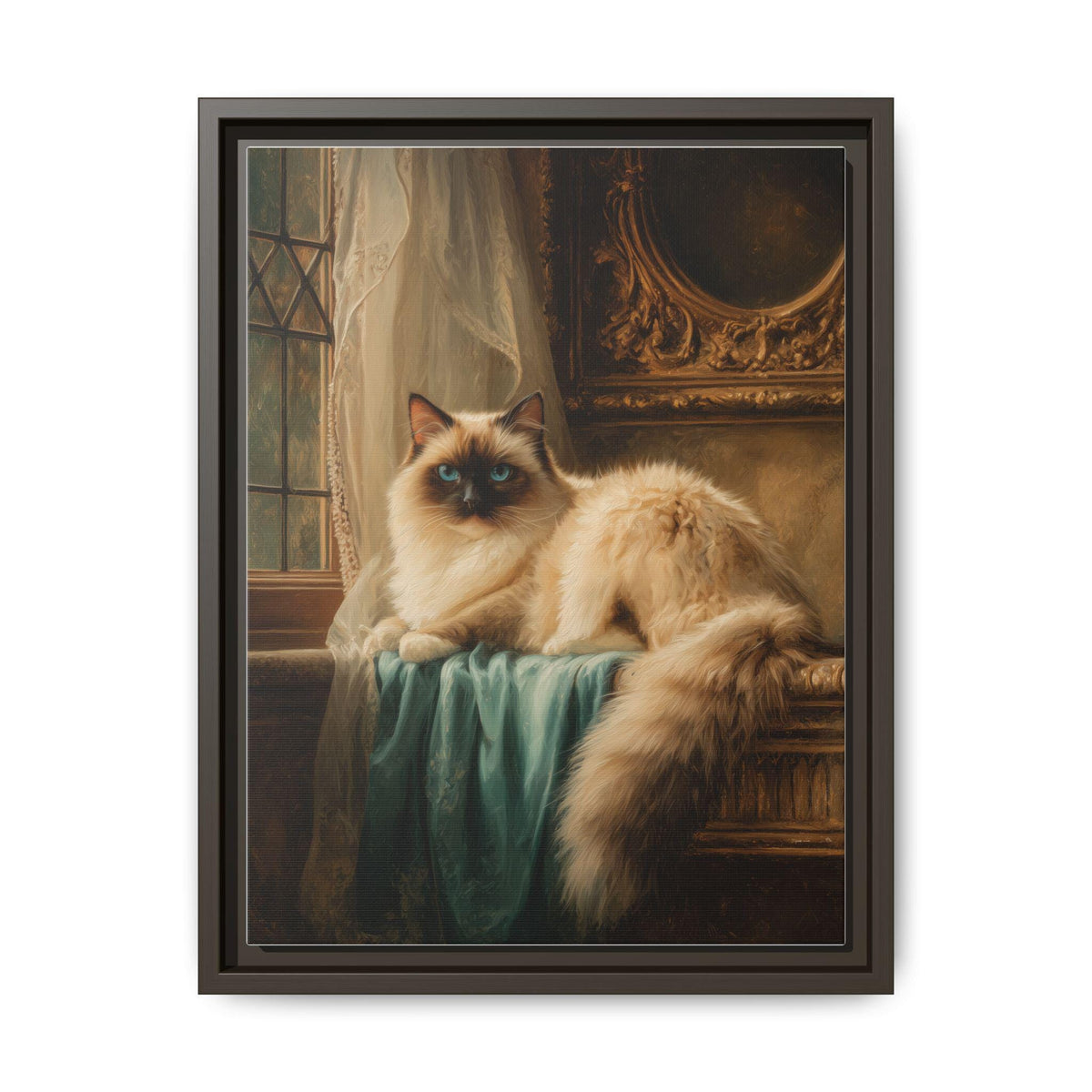 Ragdoll Cat art framed canvas print in an espresso wood frame