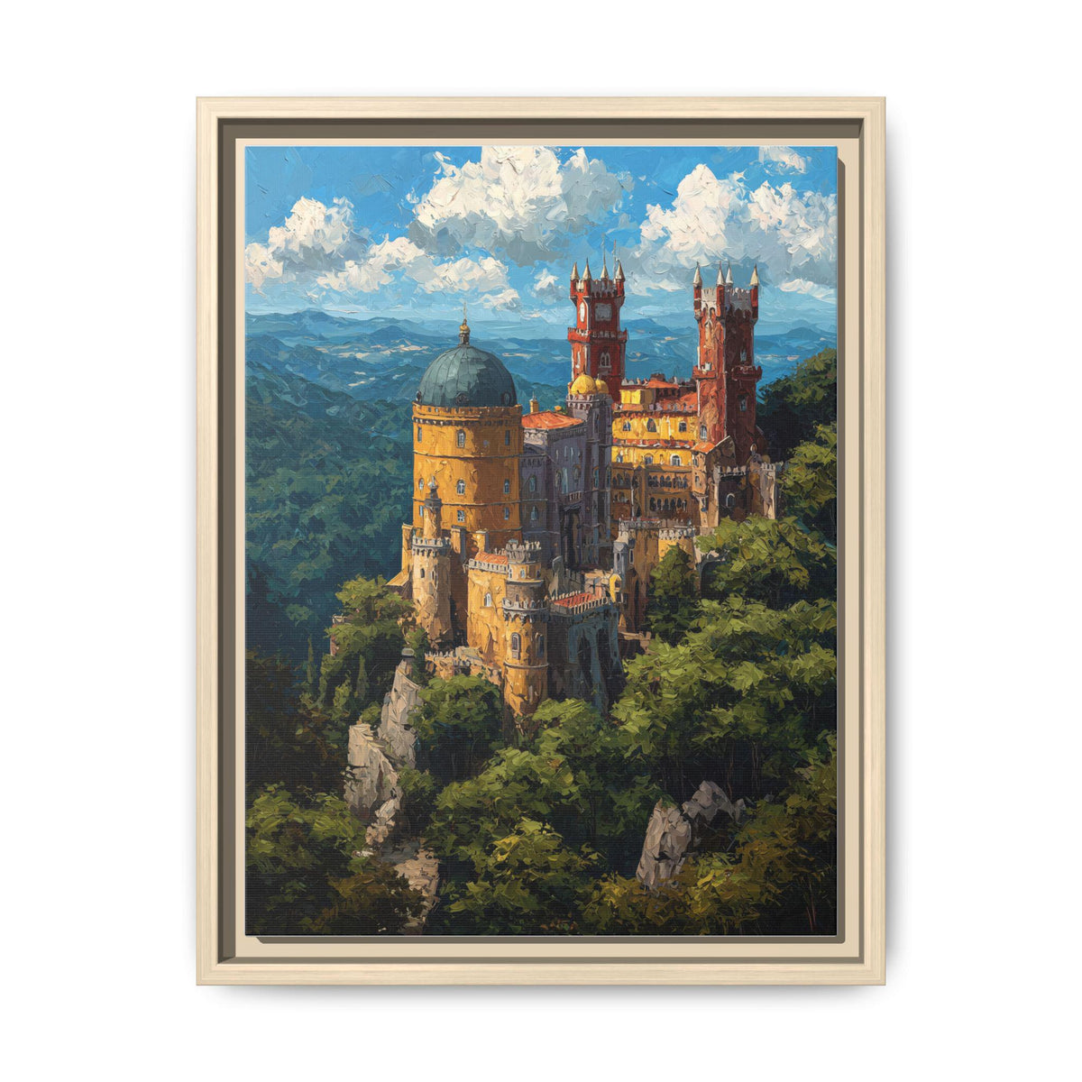 Sintra wall art framed canvas print in a natural wood frame