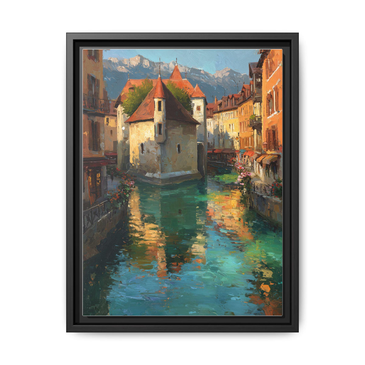 Annecy wall art framed canvas print in a black wood frame