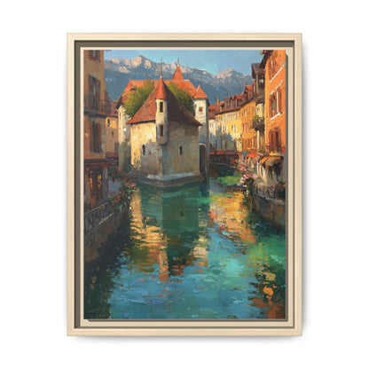 Annecy wall art framed canvas print in a natural wood frame