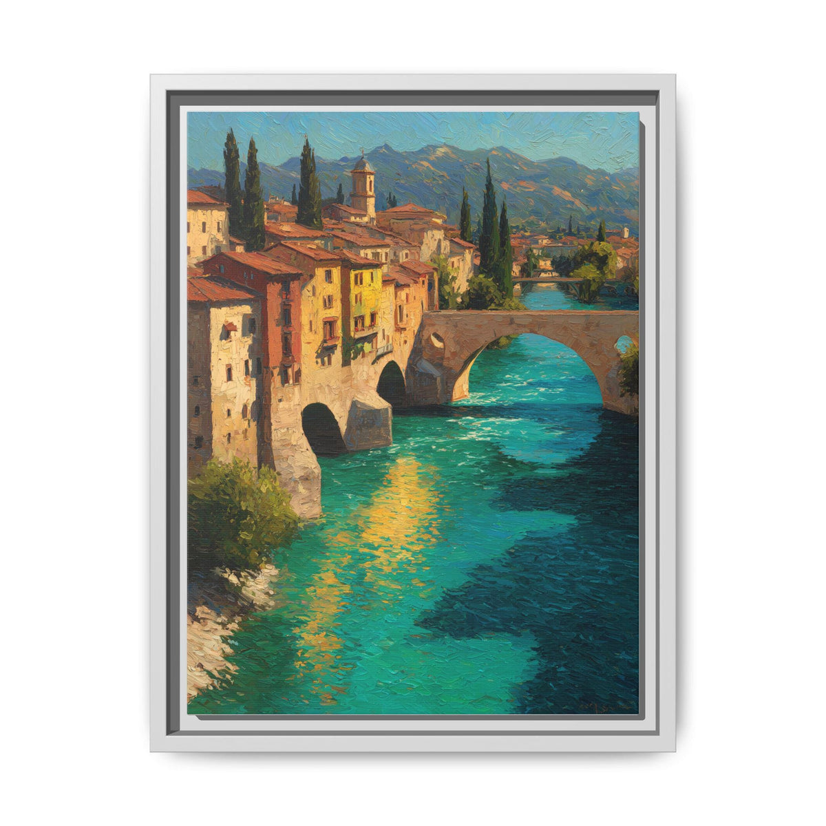 Verona wall art framed canvas print in a white wood frame