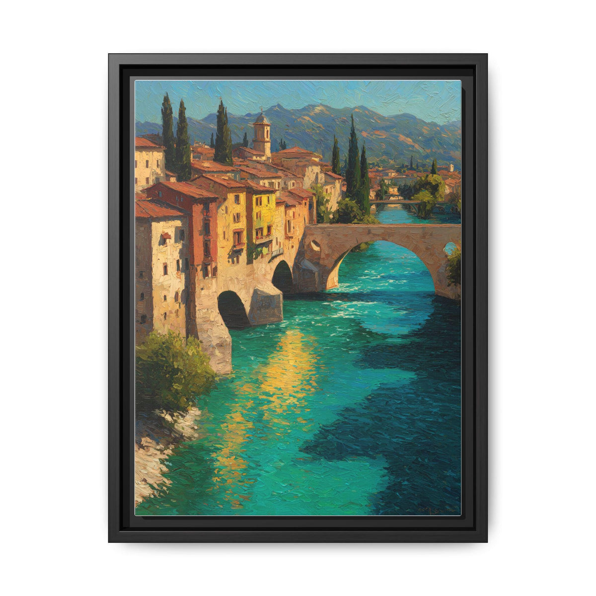 Verona wall art framed canvas print in a black wood frame