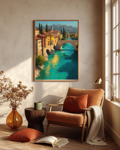 Oil-painting style Italian bridge art on cotton canvas, made to order