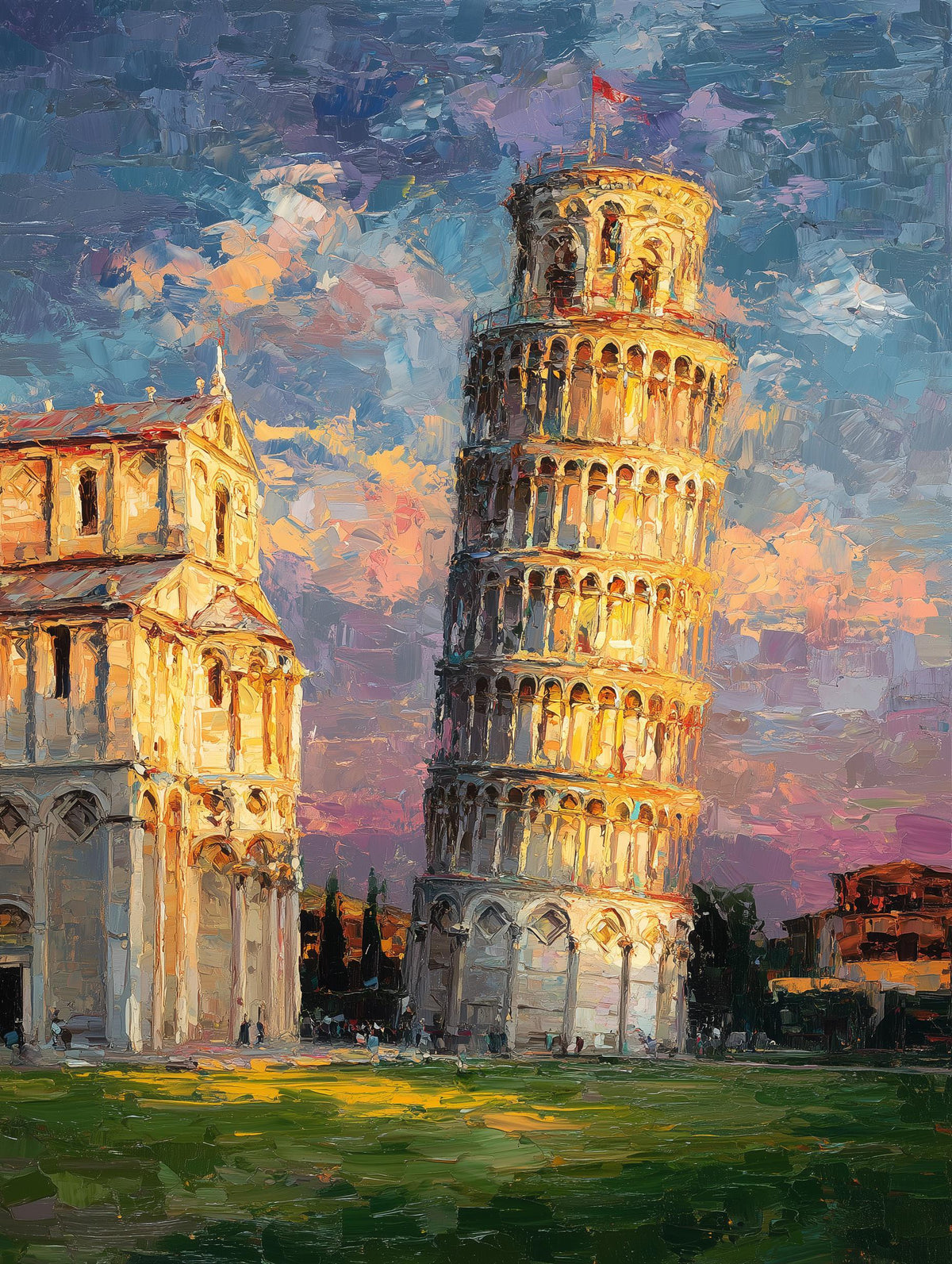 Painterly Pisa canvas print with the tower leaning as it has since 1173