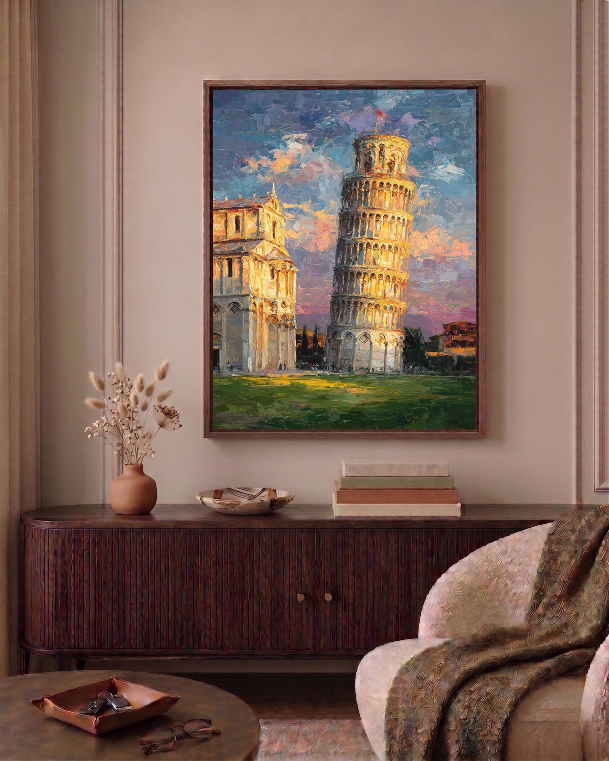 Italy landmark framed canvas art in a solid wood frame, made to order