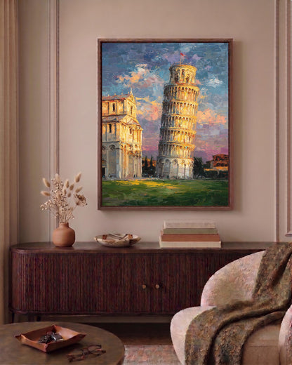 Italy landmark framed canvas art in a solid wood frame, made to order