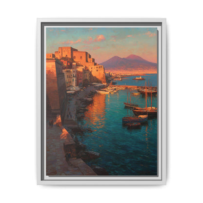 Naples wall art framed canvas print in a white wood frame