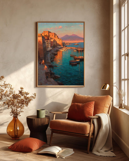 Italian coastal oil-painting style print on cotton canvas, ready to hang