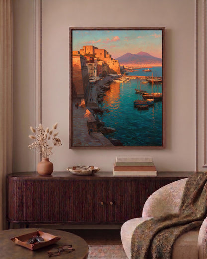 Bay of Naples framed canvas art in a solid wood frame, made to order in seven sizes