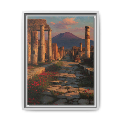 Pompeii wall art framed canvas print in a white wood frame