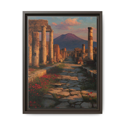 Pompeii wall art framed canvas print in an espresso wood frame