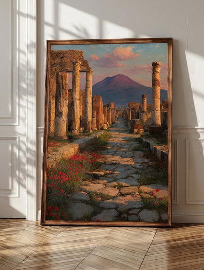 Pompeii wall art: limestone columns rising from the ancient Roman Forum