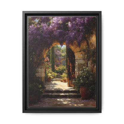 Wisteria wall art framed canvas print in a black wood frame