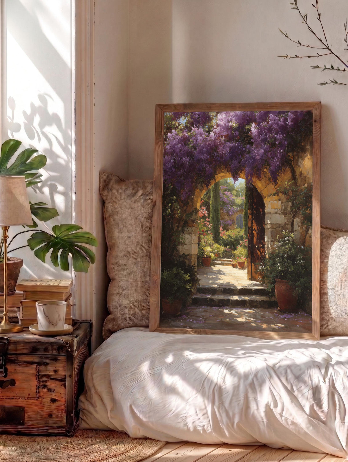 Mediterranean oil-painting style art on cotton canvas, made to order