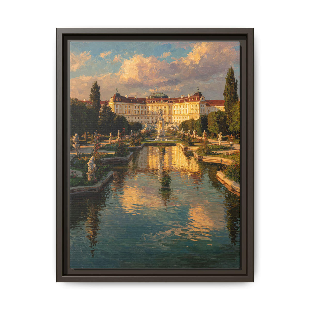 Vienna wall art framed canvas print in an espresso wood frame