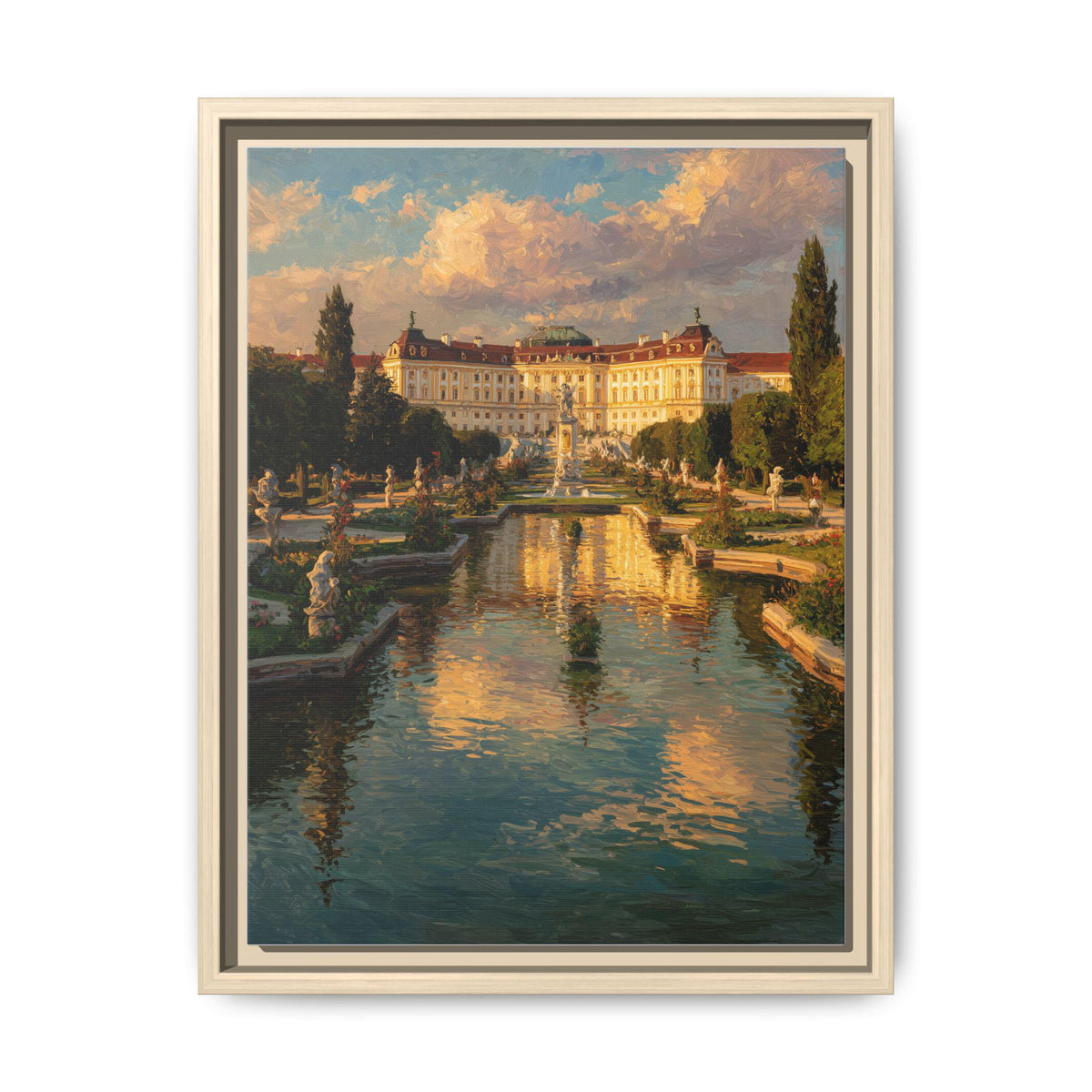 Vienna wall art framed canvas print in a natural wood frame
