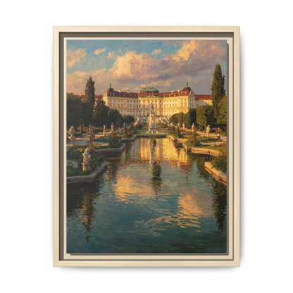 Vienna wall art framed canvas print in a natural wood frame