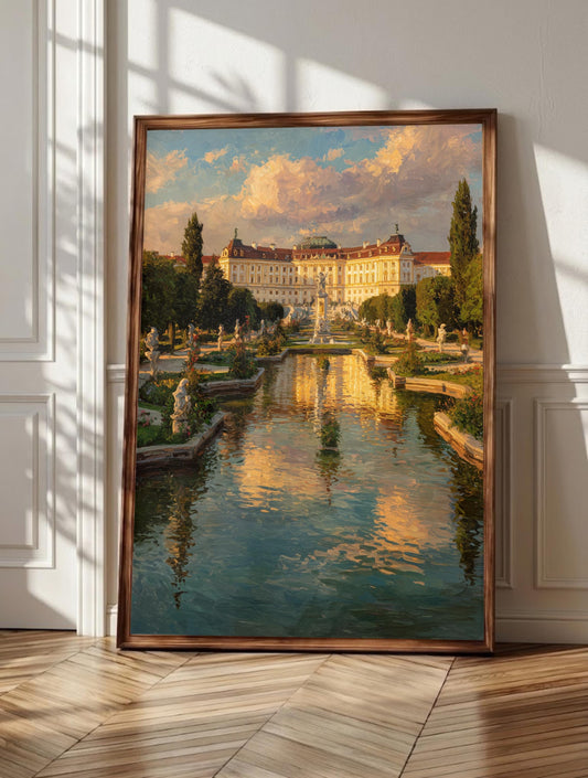 Vienna wall art: the Upper Belvedere's ivory facade mirrored in its long pool