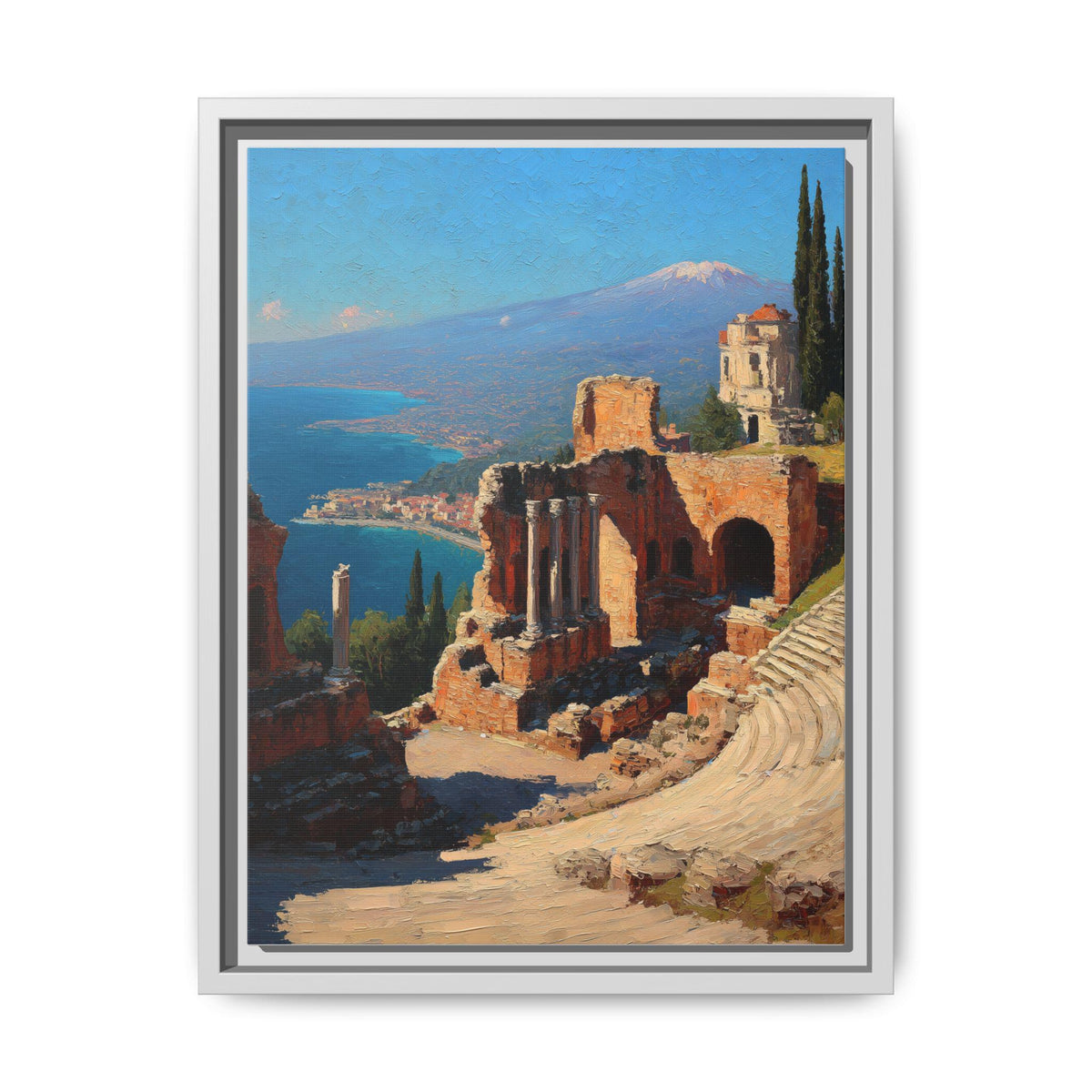 Taormina wall art framed canvas print in a white wood frame