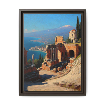 Taormina wall art framed canvas print in an espresso wood frame