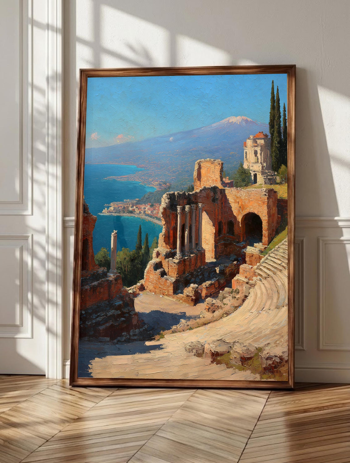 Taormina wall art: the honey-amber stone of Sicily's ancient Greek theatre