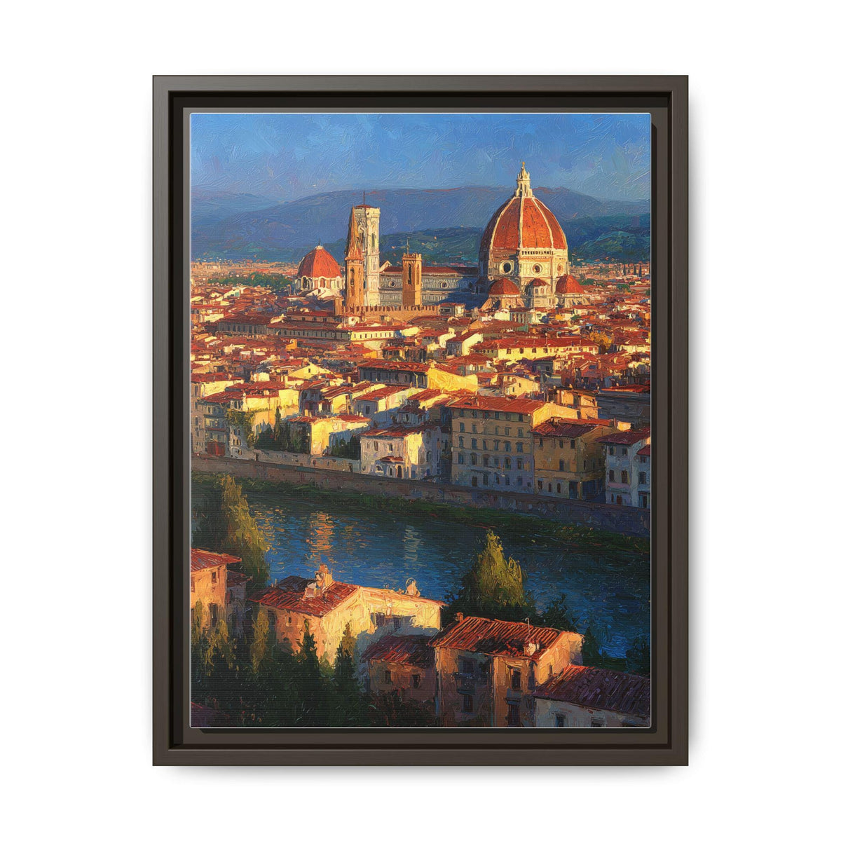 Florence wall art framed canvas print in an espresso wood frame