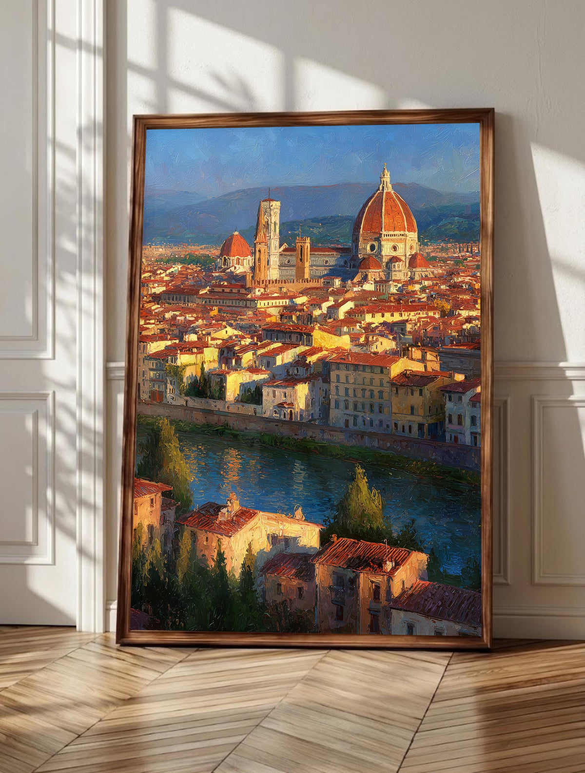 Florence wall art: the Duomo's dome rising above amber rooftops across the city