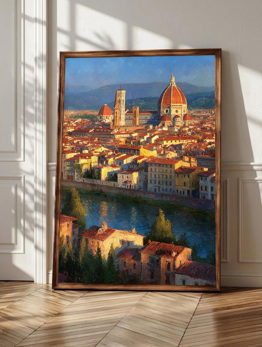 Florence wall art: the Duomo's dome rising above amber rooftops across the city