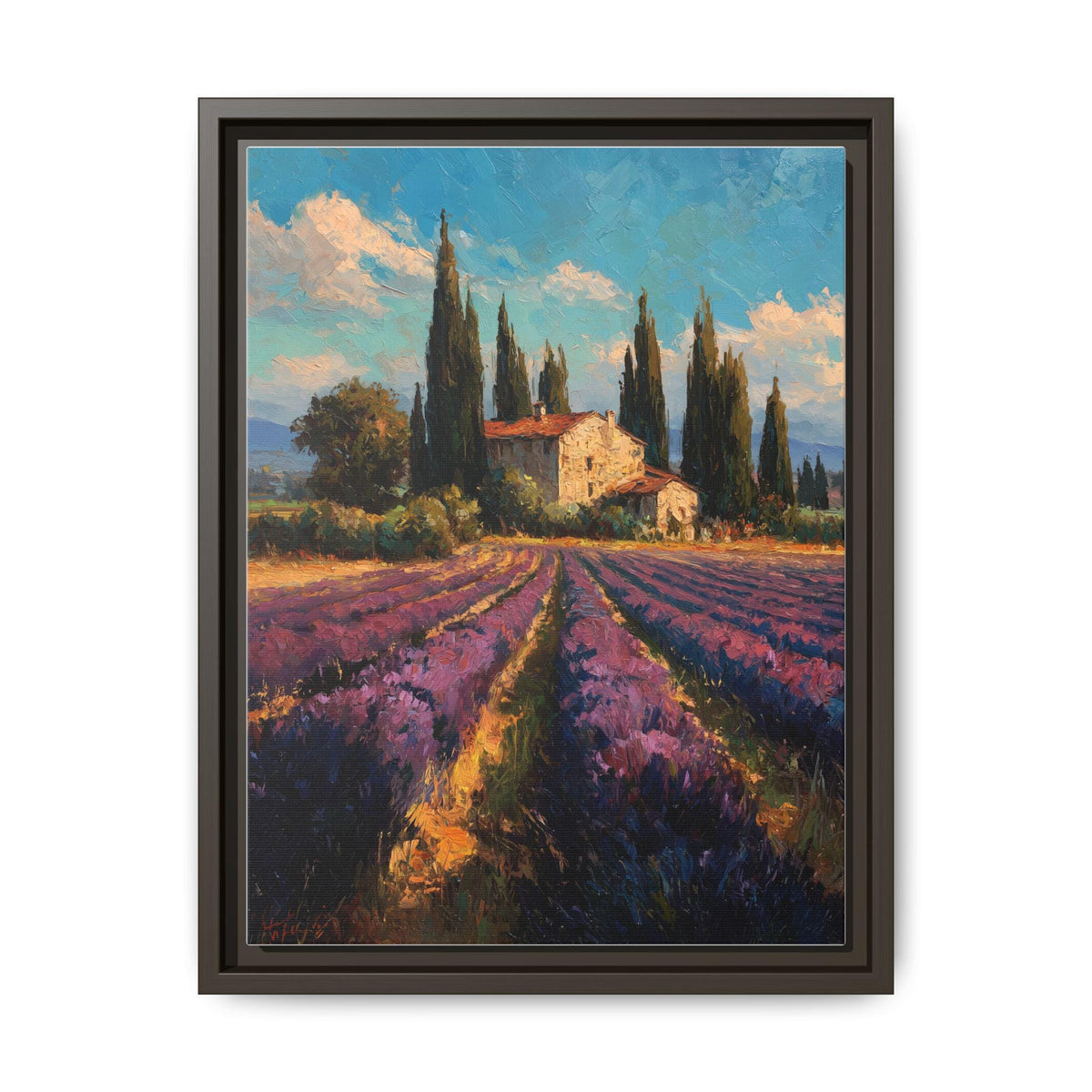 Lavender wall art framed canvas print in an espresso wood frame