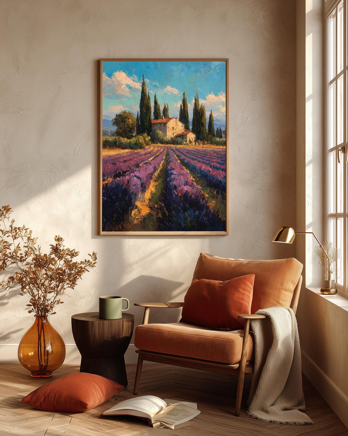 Painterly purple field study in lavender and warm gold, made to order framed canvas