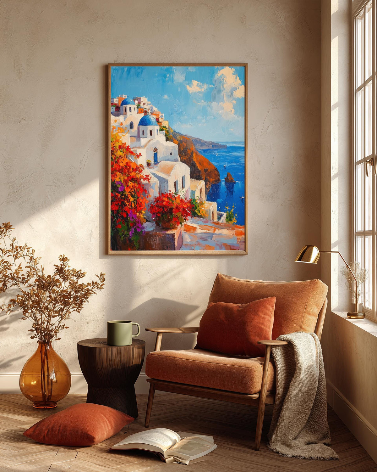 Santorini oil-painting style print on cotton canvas, made to order in seven sizes