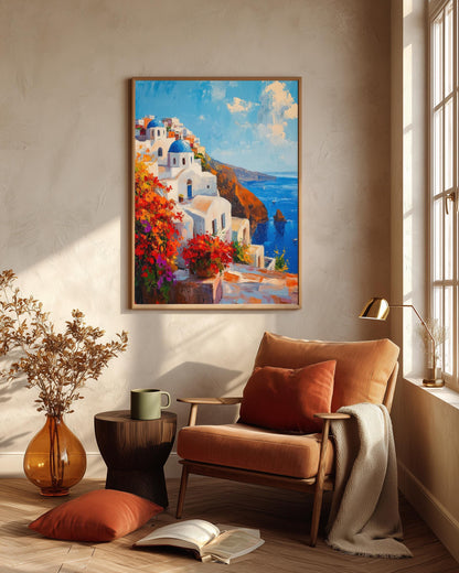 Santorini oil-painting style print on cotton canvas, made to order in seven sizes