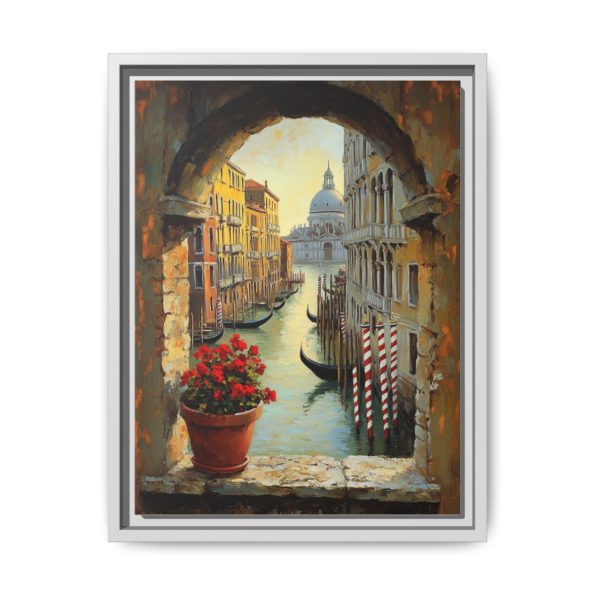Venice art framed canvas print in a white wood frame