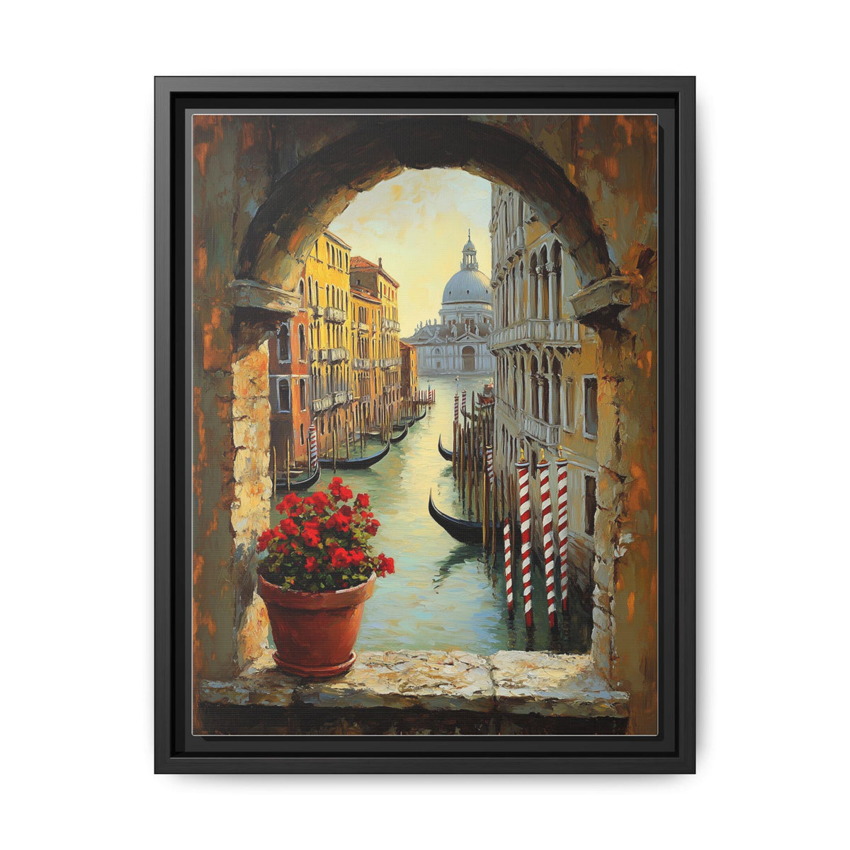 Venice art framed canvas print in a black wood frame