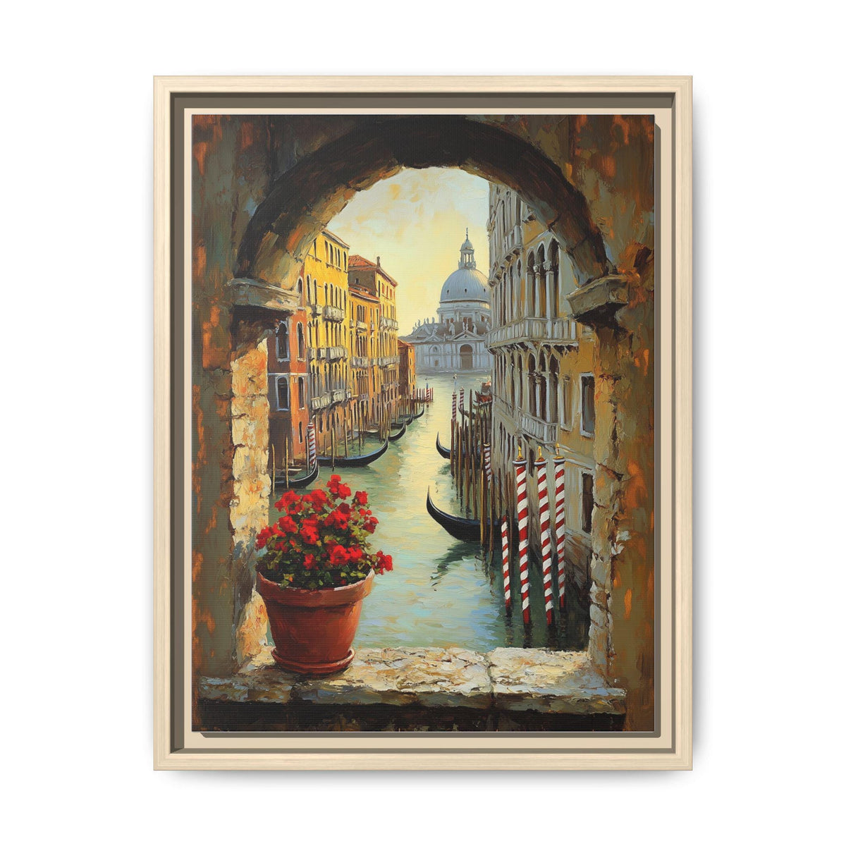 Venice art framed canvas print in a natural wood frame