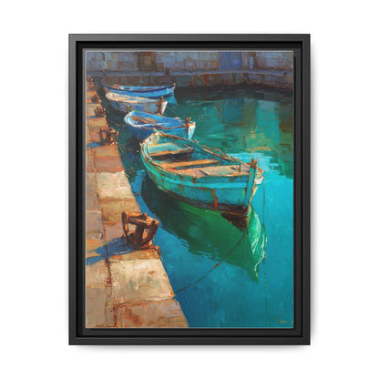 Patina Blue wall art framed canvas print in a black wood frame