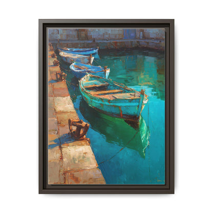 Patina Blue wall art framed canvas print in an espresso wood frame