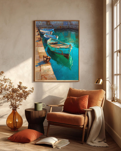 Oil-painting style coastal print in a solid wood frame, made to order