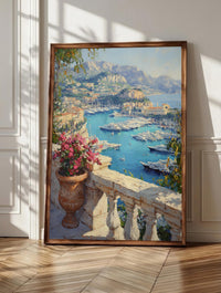 Monaco wall art: the old town on its rock above the harbor, framed canvas print