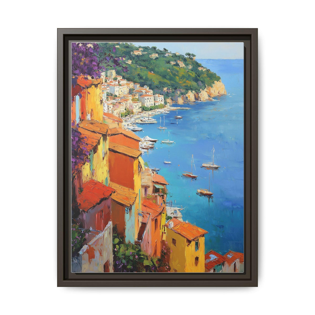 Villefranche wall art framed canvas print in an espresso wood frame