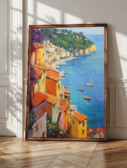 Villefranche wall art: ochre harbor houses facing the Mediterranean sea