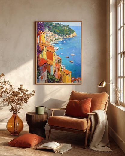 Villefranche-sur-Mer framed canvas hand-framed in solid wood, ready to hang