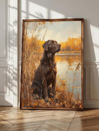 Chocolate Lab wall art: a warm brown Labrador portrait with a steady gaze, framed canvas print
