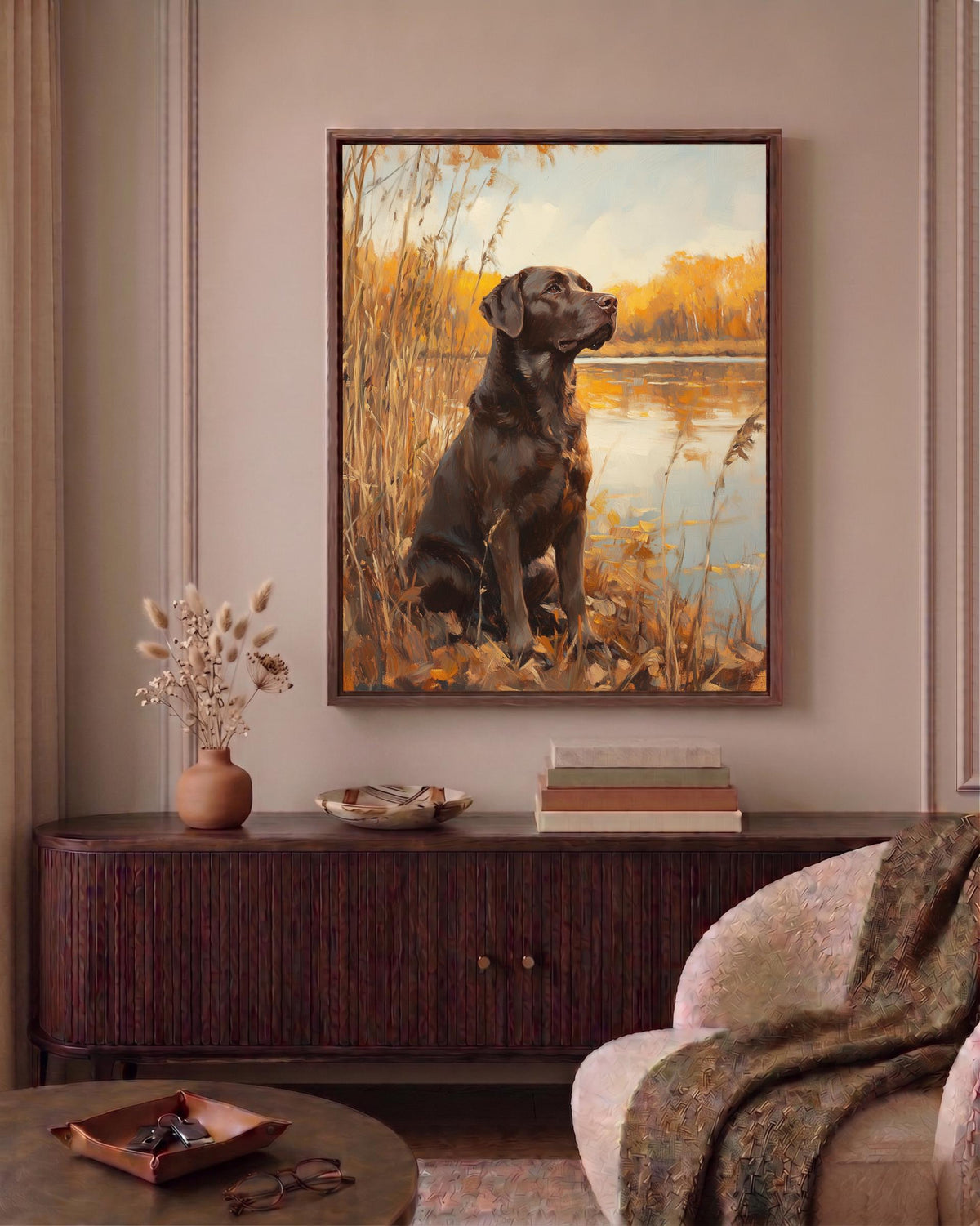 Oil-painting style Lab portrait printed on cotton canvas, made to order