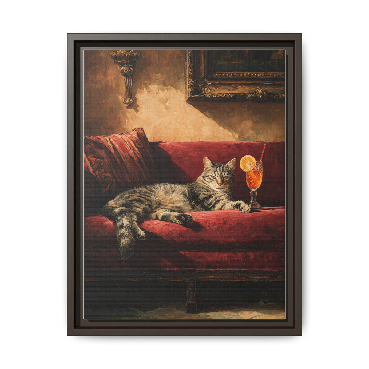 Spritz wall art framed canvas print in an espresso wood frame