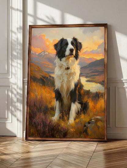 Border Collie wall art: an antique-style portrait holding that famously focused eye